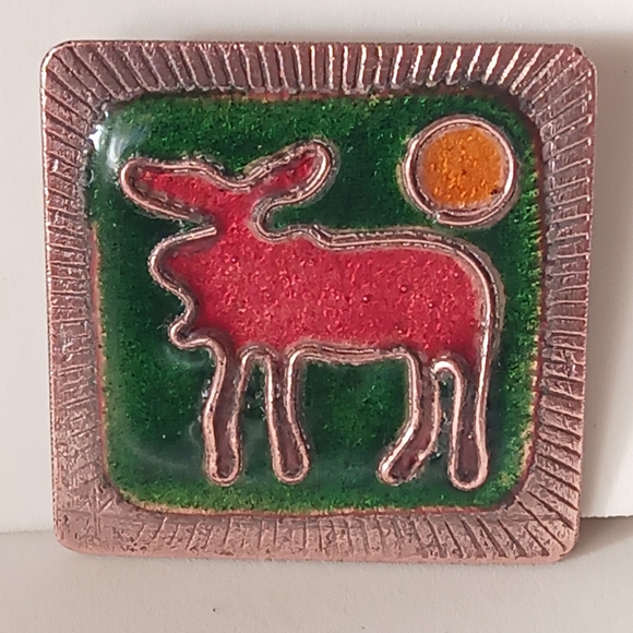 Vintage Artisan Copper Cloisonne Enamel Brooch - Picture 3 of 6